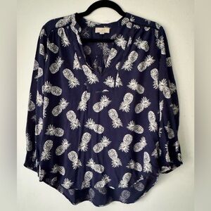 Loft Navy Pineapple Print Women's Top size Small